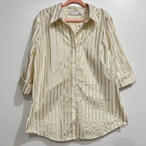 NWT XXL Cream and Gold Stripe Button Up